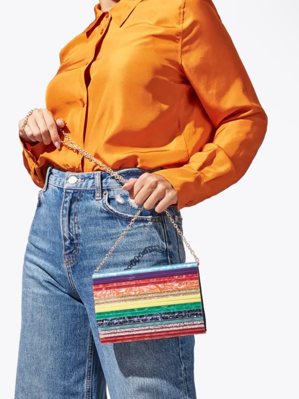 Kurt Geiger London Party Rainbow Envelope Multicolor Stripe Acrylic Clutch